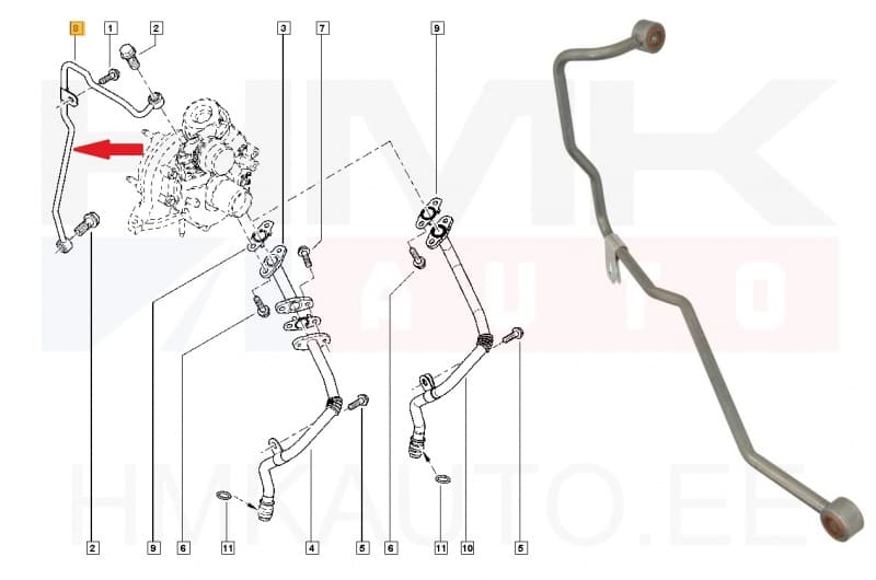 Turbo õlitustoru OEM Renault 1,6DCi