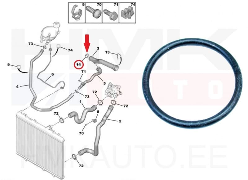 O-rõngastihend jahutusvedeliku torule OEM Citroen/Peugeot 1,6 EP6 35x3,35
