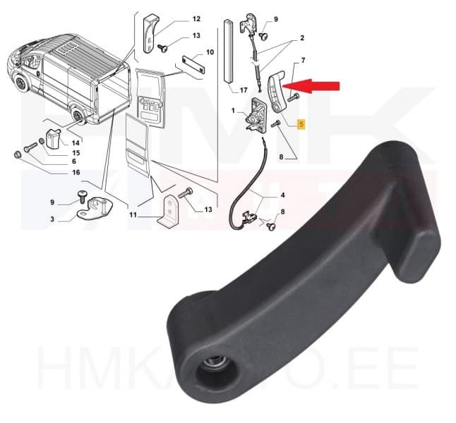 'Ukselink tagauksele, sisemine vasak OEM Jumper/Boxer/Ducato 2011-