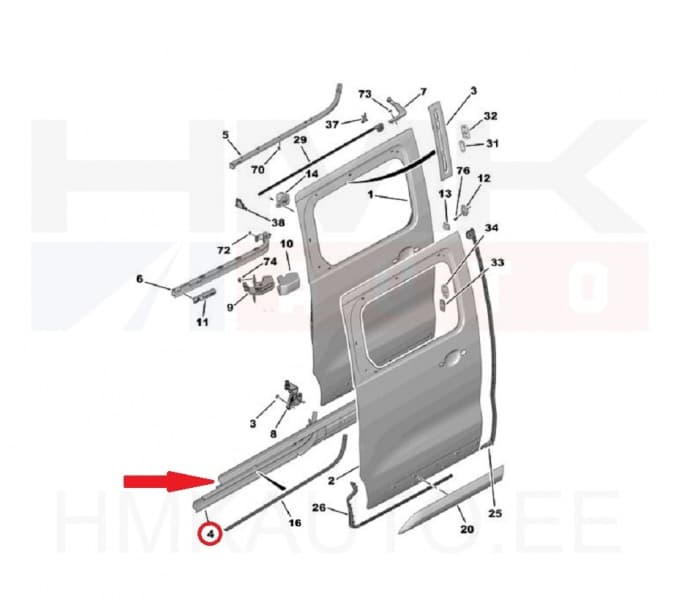 Liugukse juhtsiin parem alumine OEM Jumpy/Spacetourer/Expert/Traveller/Proace 2016- L2-L3