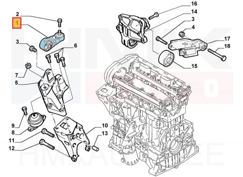 Mootoripadi parem ülemine OEM Citroen C8/Jumpy, Peugeot 406/806/807/Expert