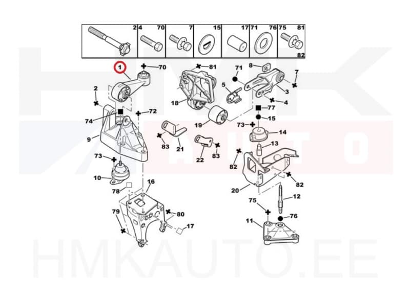 Mootoripadi parem ülemine OEM Peugeot 607 2,2 16V