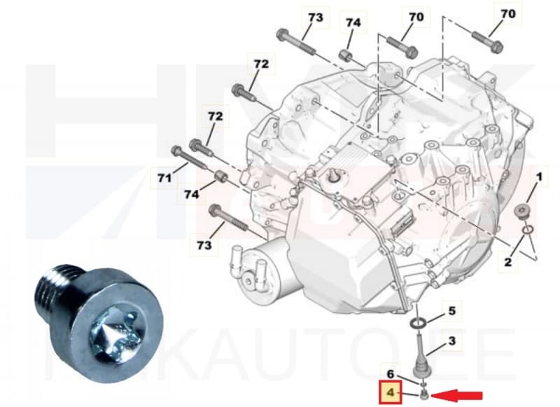 Õlikork käigukastile alumine OEM Citroen/Peugeot AM6 automaatkastile