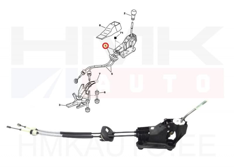 Käigukang kulissi ja trossidega OEM Citroen C4/Peugeot 307