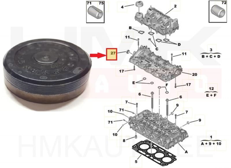 Nukkvõlli kork 28x8 OEM Citroen/Peugeot 1,5BlueHDI DV5R