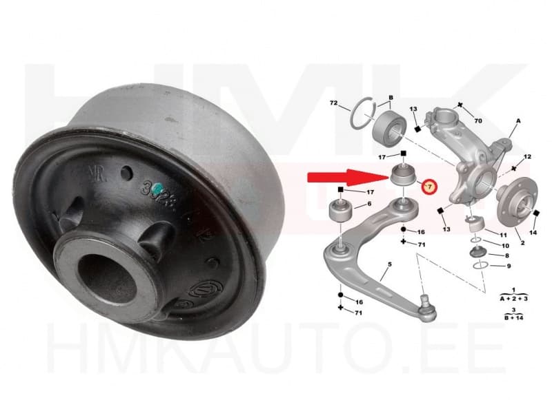 Esisilla õõtshoova puks, alumine tagumine OEM Peugeot 206