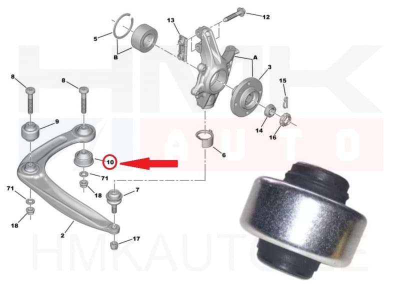 Esisilla õõtshoova puks, alumine tagumine OEM Citroen C4,DS4,DS5 / Peugeot 206,5008