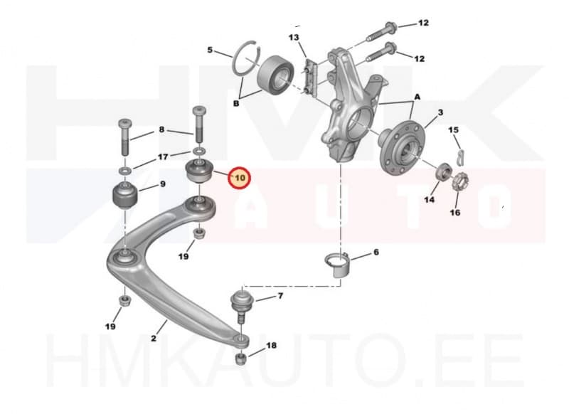 Esisilla õõtshoova puks, alumine tagumine OEM Citroen Berlingo,C4,DS4,DS5 / Peugeot 307,308,3008,5008,RCZ,Partner