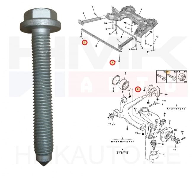 Sillaraami kinnituspolt M12x1,75 L80 OEM Peugeot/Citroen