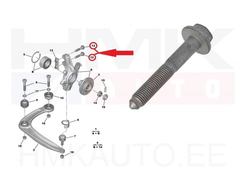 Amortisaatori kinnituspolt M12x1,50-L78 OEM Citroen/Peugeot