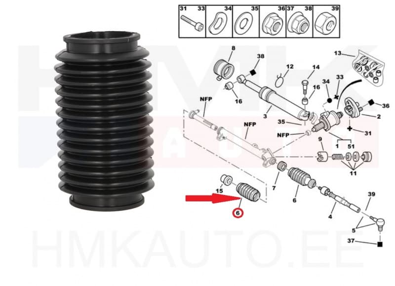 Roolilati kaitsekumm OEM Citroen Xantia,XM/Peugeot 405,406,605