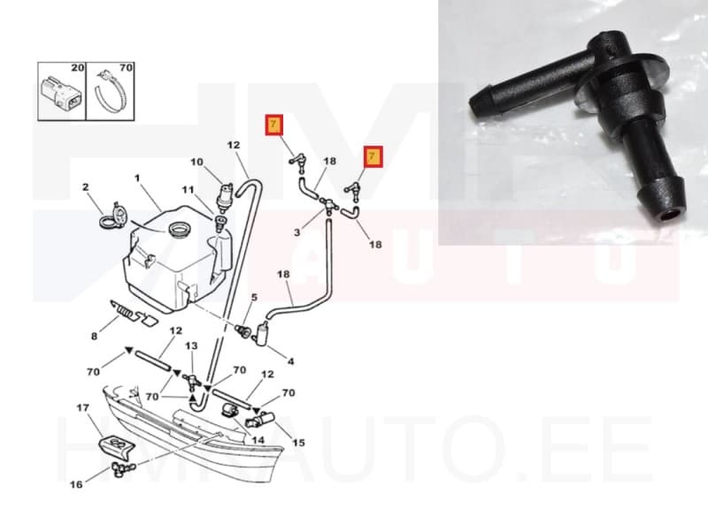 Klaasipesuri vooliku ühendus OEM Peugeot 405