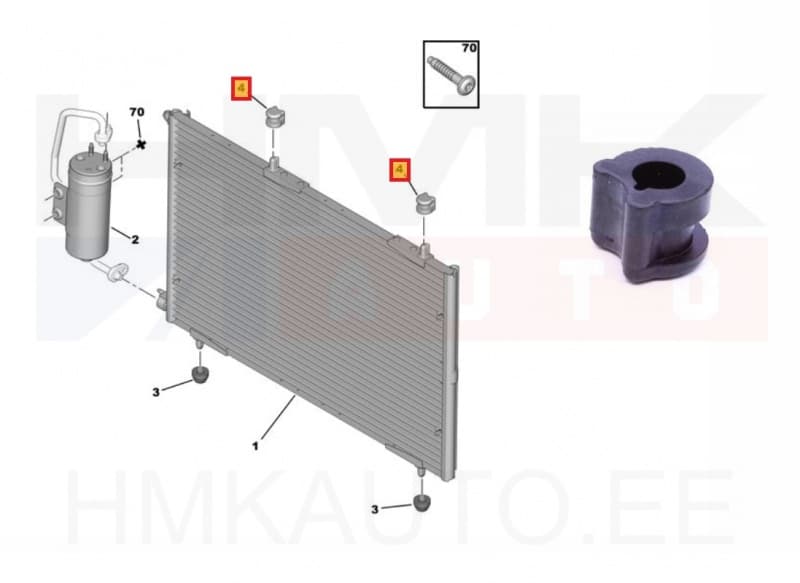 A/C radiaatori fikseerimis puks OEM Peugeot 206