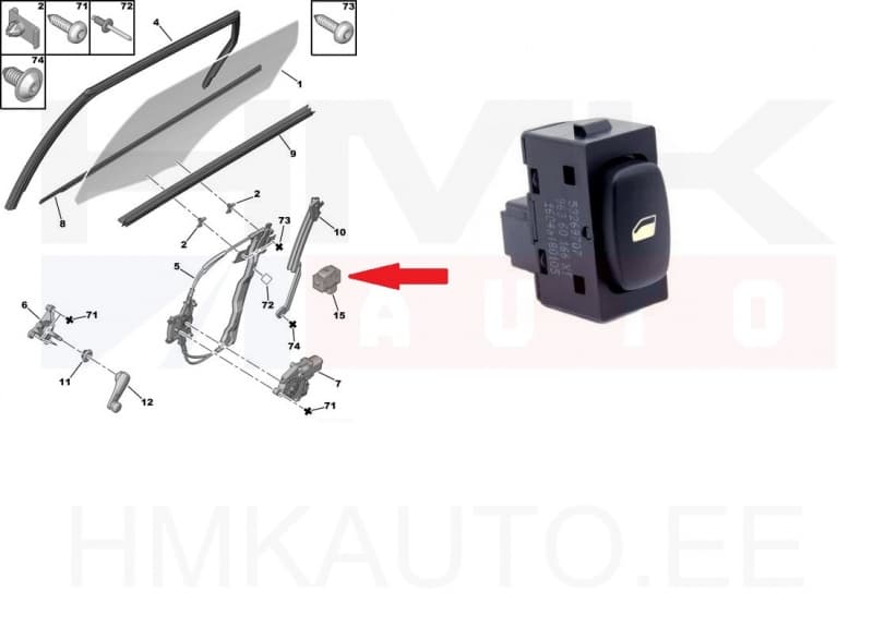 Klaasitõstuki lüliti tagumine OEM Peugeot 307,407