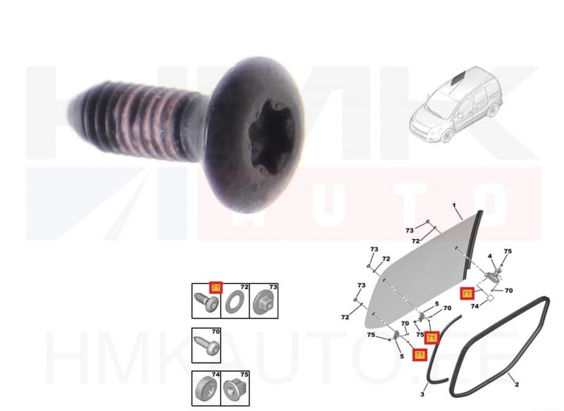 Küljeklaasi kinnituspolt OEM Partner/Berlingo 08-
