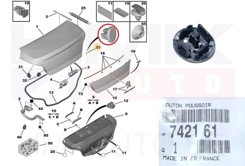 Tagaluugi avamislüliti kate OEM Peugeot 508