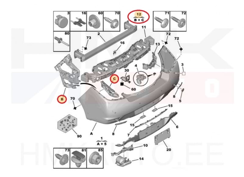Tagastange kinnitus vasak OEM Peugeot 508