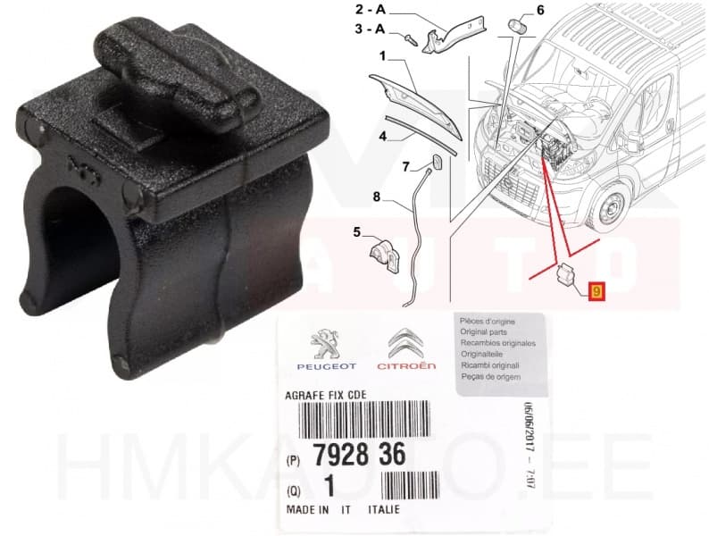 Kapoti tugivarda kinnitusklamber OEM Jumper/Boxer/Ducato 06-14