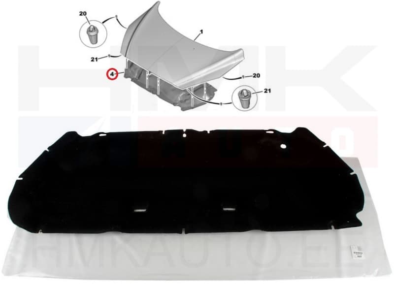 Kapoti mürasummutusmatt OEM Peugeot 308 2007-