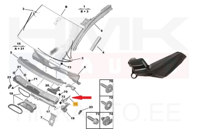Esiklaasi aluse õhuresti ots vasak OEM Berlingo/Partner III 2008-