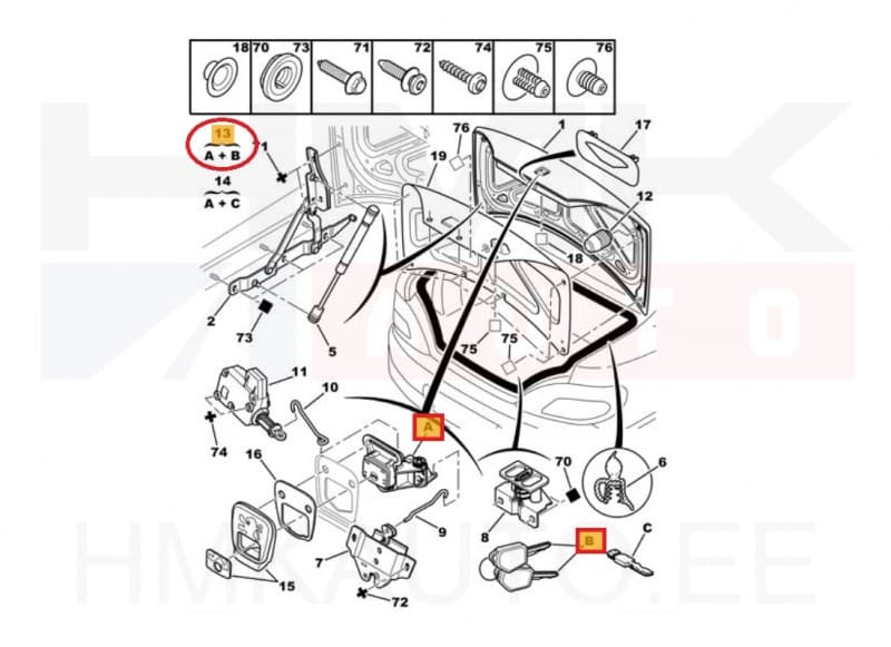 Pakiruumi luugi lukk võtmetega OEM Peugeot 406