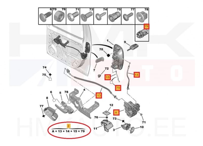 Ukselukusti esiuksele vasak OEM Nemo/Bipper (kesklukuta)
