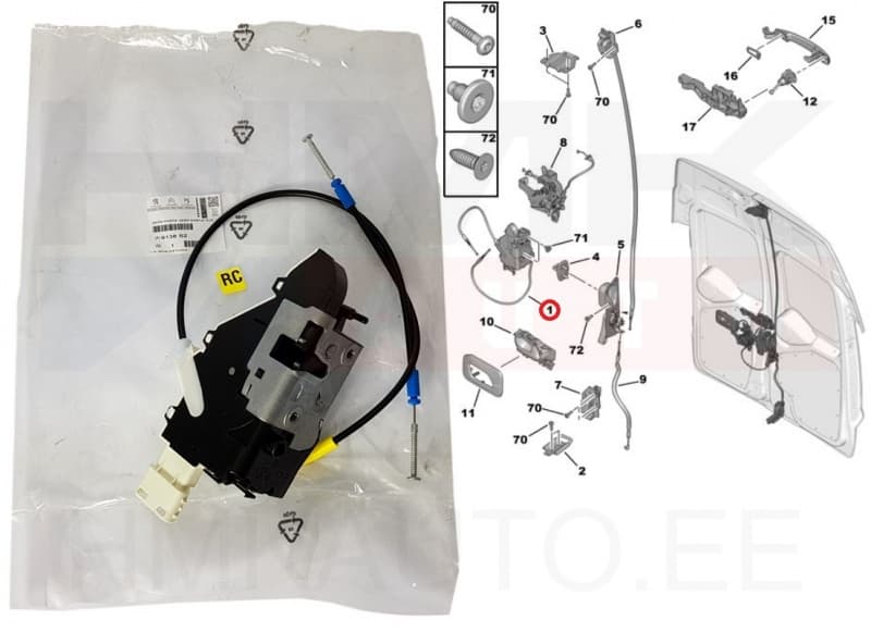Ukselukusti tagauksele, keskmine parem OEM Jumpy/Expert/Scudo 2007- H2