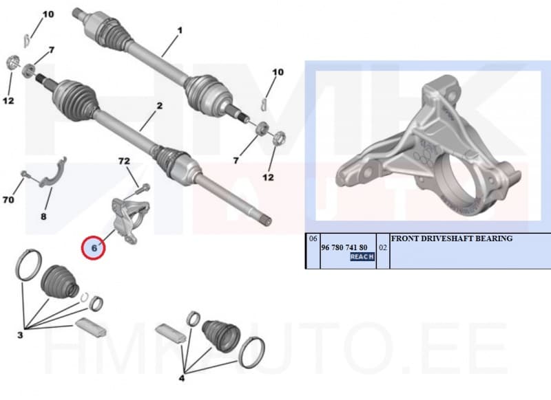 Veovõlli tugilaagri korpus OEM Citroen/Peugeot/Fiat ML6C