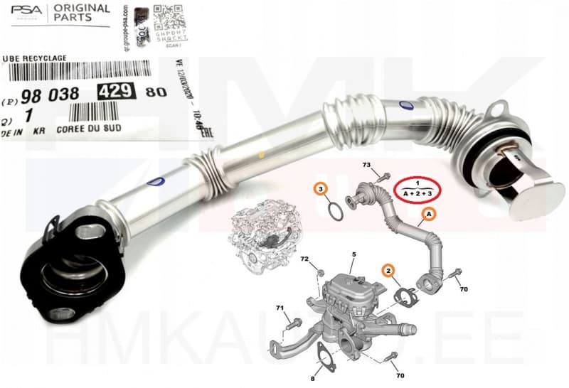 EGR toru koos tihenditega OEM Citroen/Peugeot 1,6BlueHDi