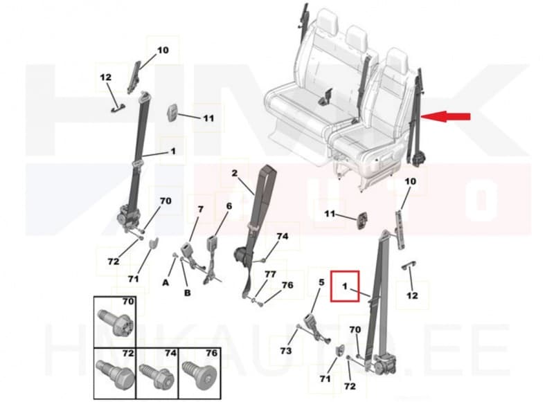 Turvavöö eesmine vasak OEM Citroen Jumpy/Peugeot Expert 2016-