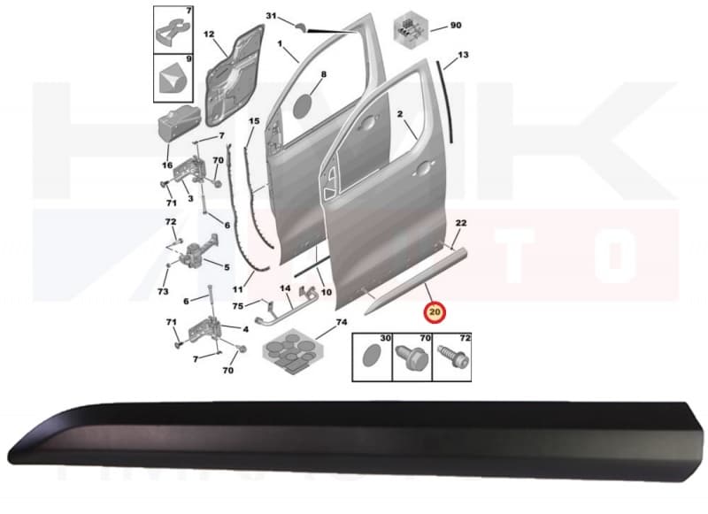 Esiukse liist vasak OEM Jumpy/ExpertProace 2016- (must)