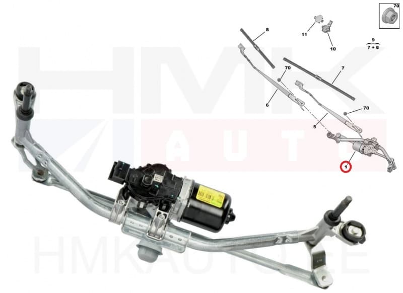 Klaasipühkijate hoovastik koos mootoriga OEM Berlingo/Partner 2018-