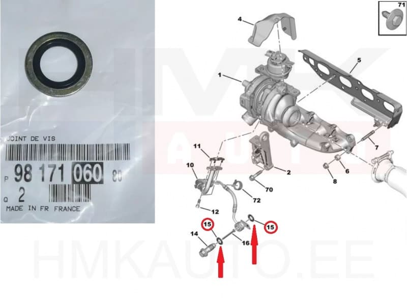 Turbo õlitustoru tihend OEM Citroen/Peugeot 2,0HDI DW10