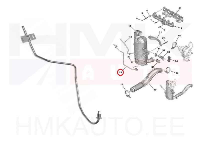 Väljalaskegaaside rõhuanduri toru OEM Citroen/Peugeot 1,5BlueHDI DV5R