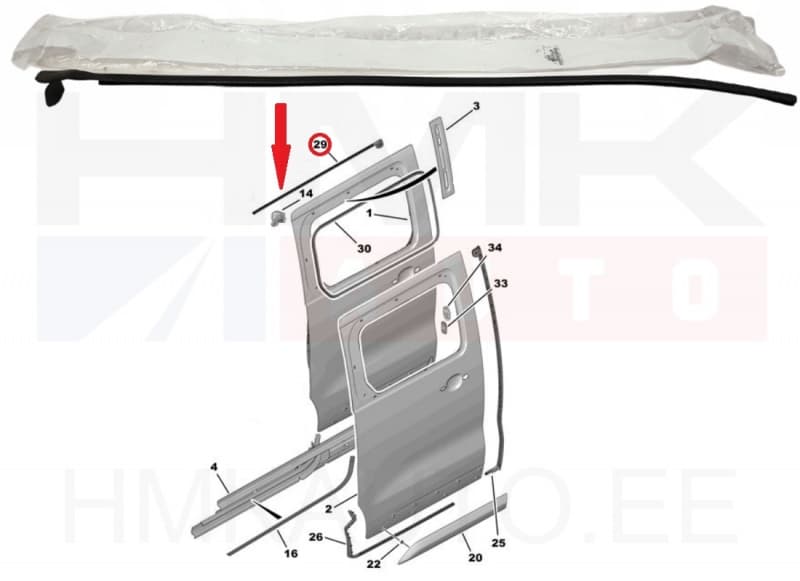 Liugukse tihend ülemine parem OEM Citroen Jumpy/Peugeot Expert 2016- (L2)
