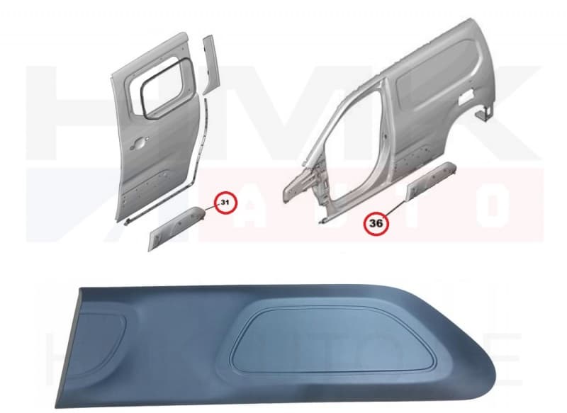 Külje/liugukse liist vasak OEM Citroen Berlingo 2018- "Airbump"