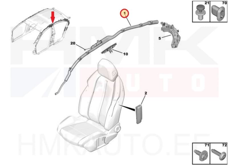 Turvakardin vasak ülemine OEM Peugeot 508 2018-