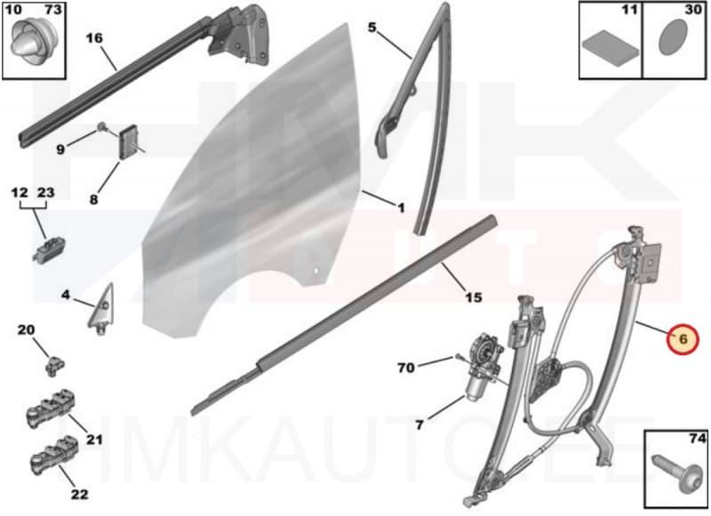 Klaasitõstuk eesmine parem (elektriline, ilma mootorita) OEM Peugeot 508 2018-