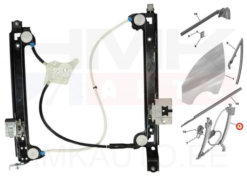 Klaasitõstuk eesmine vasak (elektriline, ilma mootorita) OEM Peugeot 508 2018-
