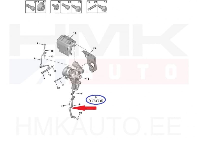 Turbo õli tagasivoolutoru OEM Citroen/Peugeot 1,2THP