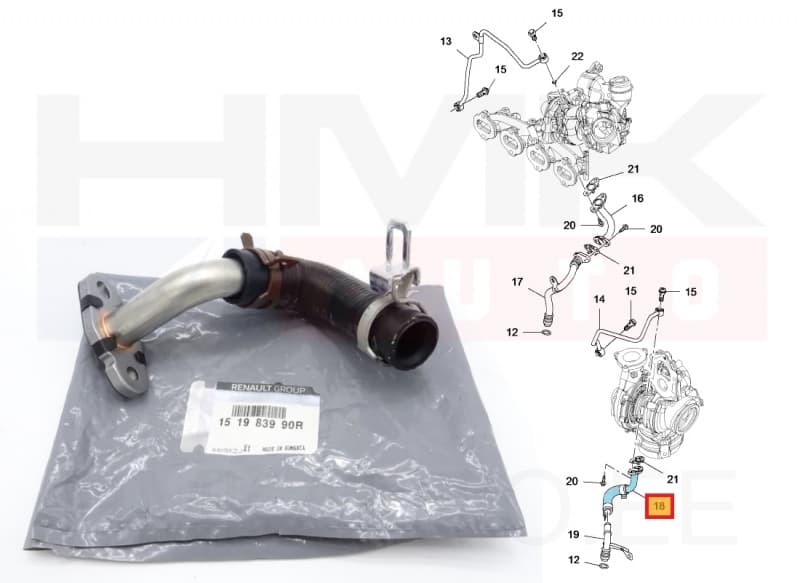 Turbo õli tagasivoolutoru OEM Renault 1,6DCi