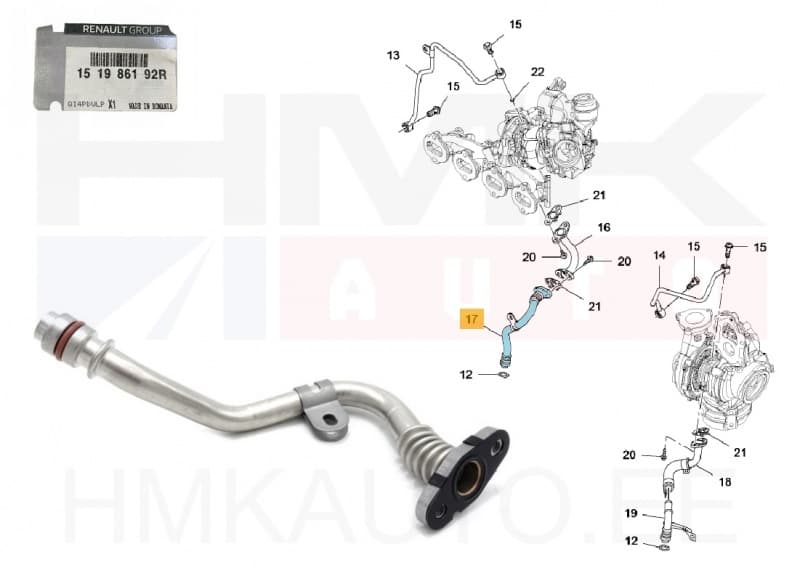 Turbo õli tagasivoolutoru OEM Renault 1,6DCi