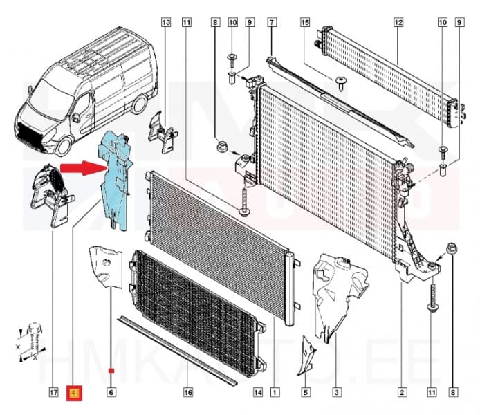 Jahutusradiaatori tuulesuunaja ülemine parem OEM Renault Master 2019-