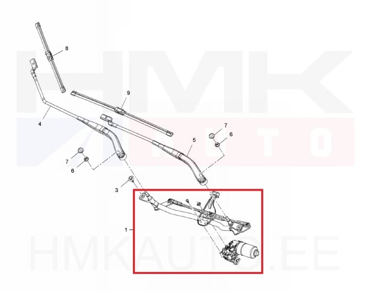 Klaasipühkijate hoovastik koos mootoriga Renault Trafic III -2020