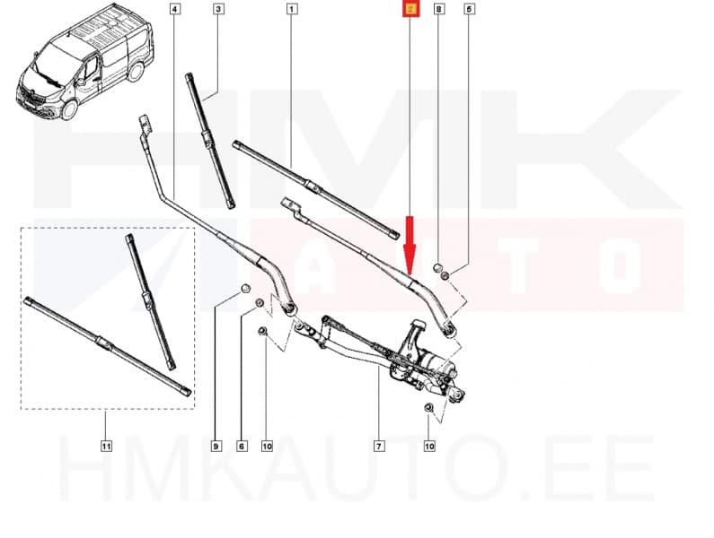 Klaasipühkija vars vasak OEM Renault Trafic III 2014-
