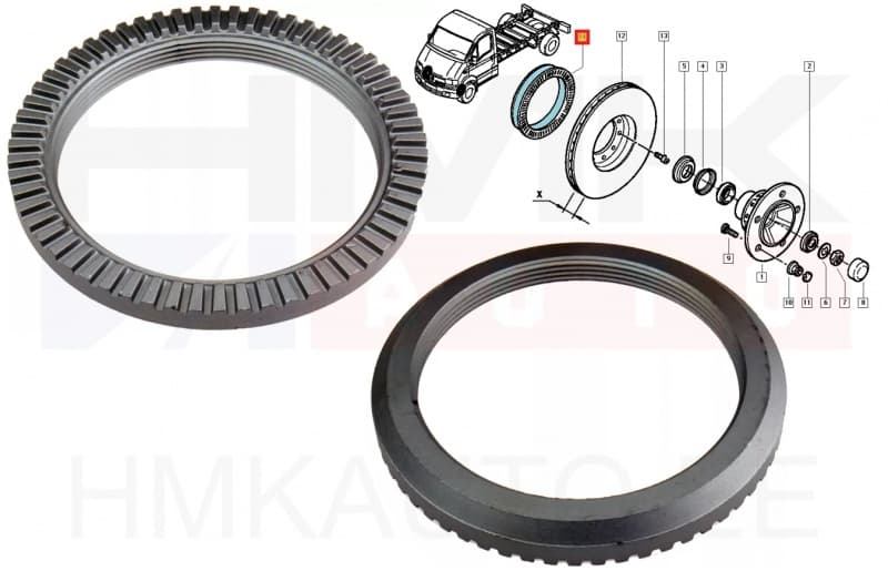 ABS rõngas rattarummule esi OEM Renault Master/Mascott 98-07 RWD