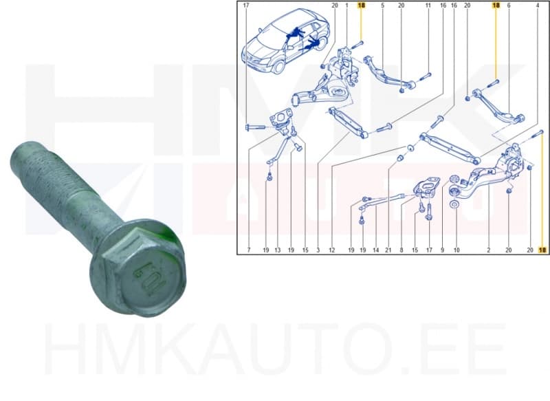 Tagasilla õõtshoova polt OEM Renault Kadjar,Koleos / Nissan Qashqai