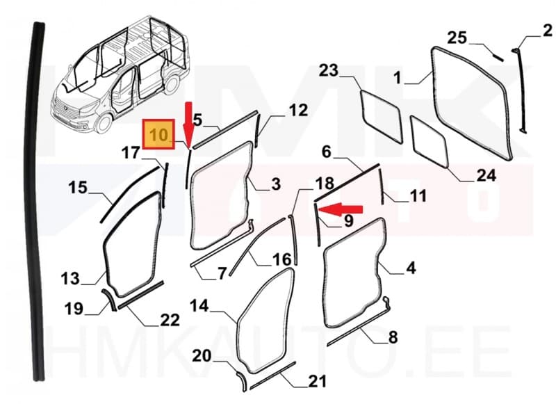 Liugukse ava tihend eesmine (liimitav) OEM Renault Trafic III 2014-