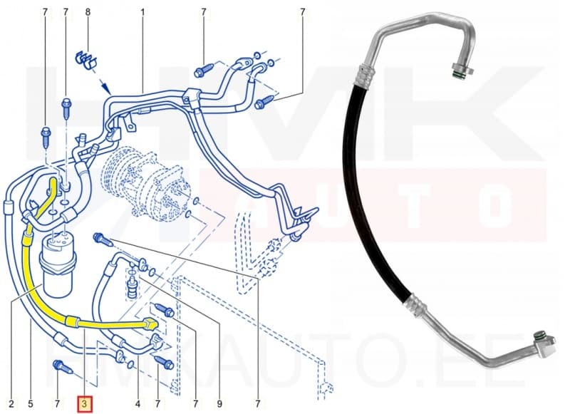 Konditsioneeri toru, madalsurve OEM Trafic II, Vivaro I, Primastar 1,9dCi 01-