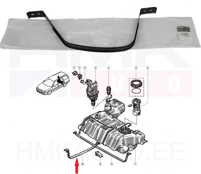 Kütusepaagi kinnitusvits OEM Renault Laguna I (lühike)